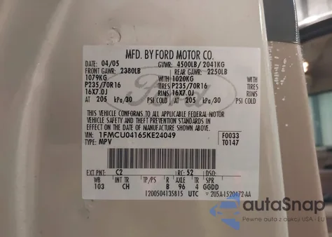 2005 Ford Escape Limited z USA, uszkodzony, nr VIN 1FMCU04165KE24049